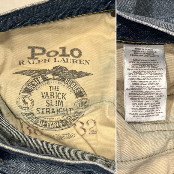 Polo Ralph Lauren Varick Slim Straight Jeans Military Patches Distressed 38 x 32 - Picture 15 of 16
